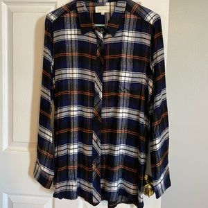 Melloday navy white orange plaid women’s shirt